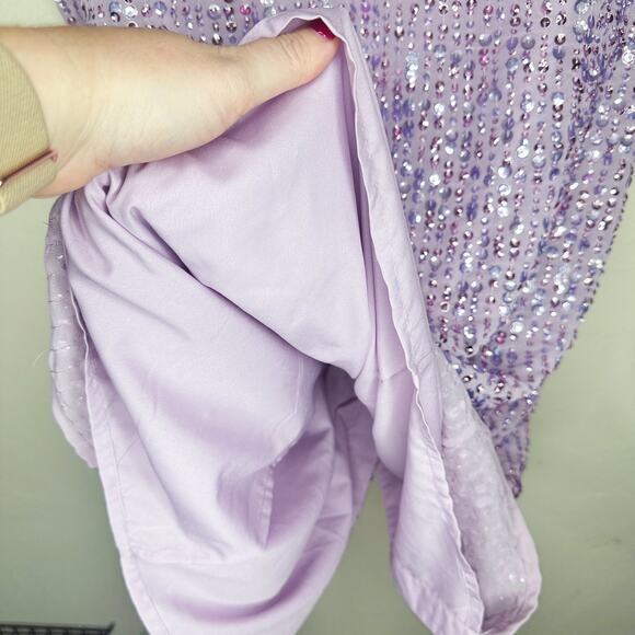 Mac Duggal Sequin Illusion Long Puff Sleeve 107641 Evening Tea Length Midi Dress - Picture 11 of 16